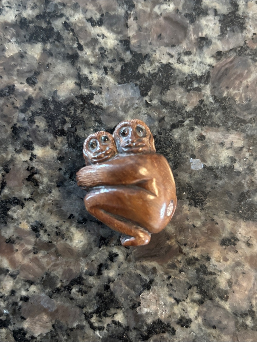 Carved Double-Faced Monkey Bead drilled top to bottom  Mother Baby